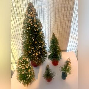 Lot of (5) Antique Vintage Christmas Bottle Brush Trees w/Wood Base